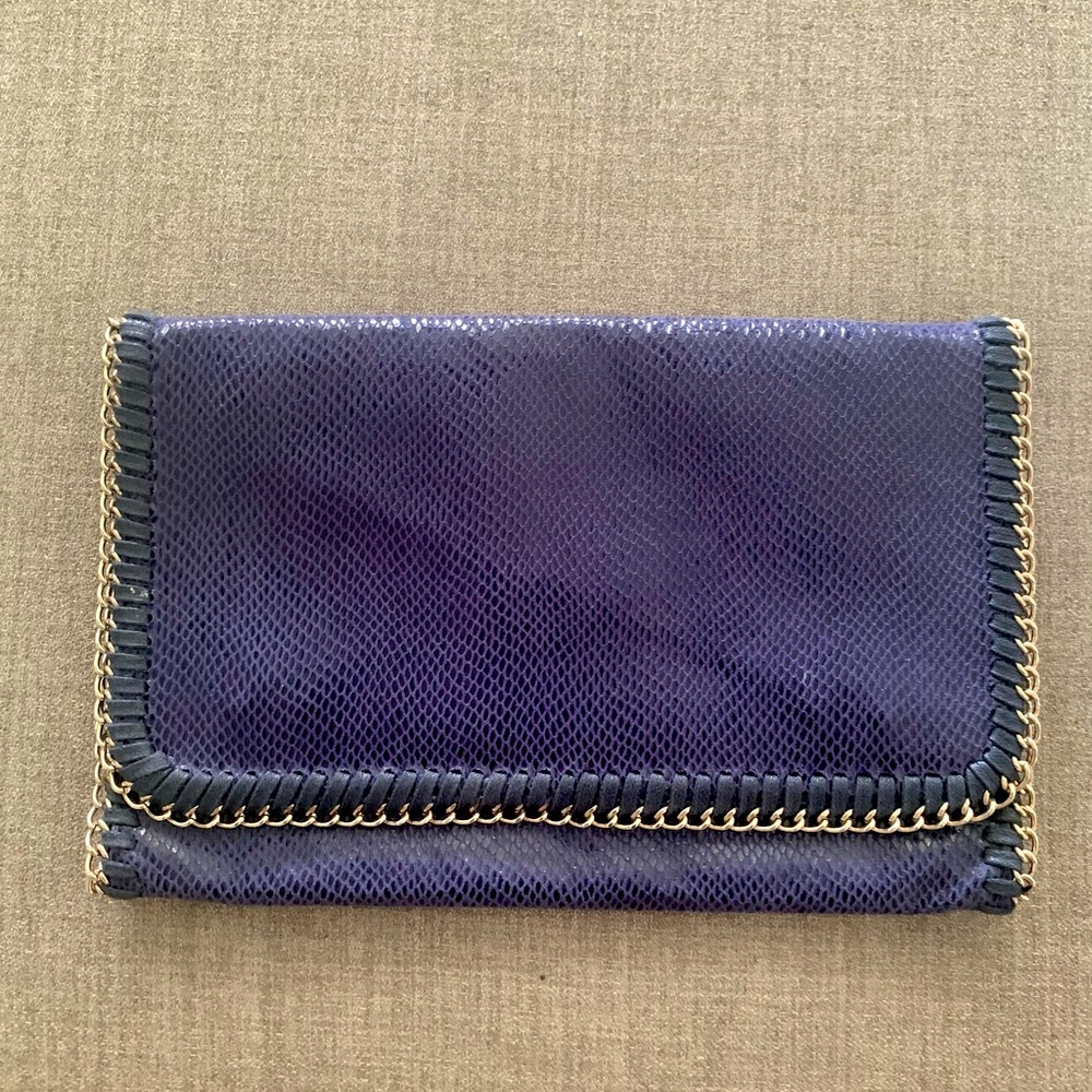 Urban Expressions blue faux snakeskin clutch handbag